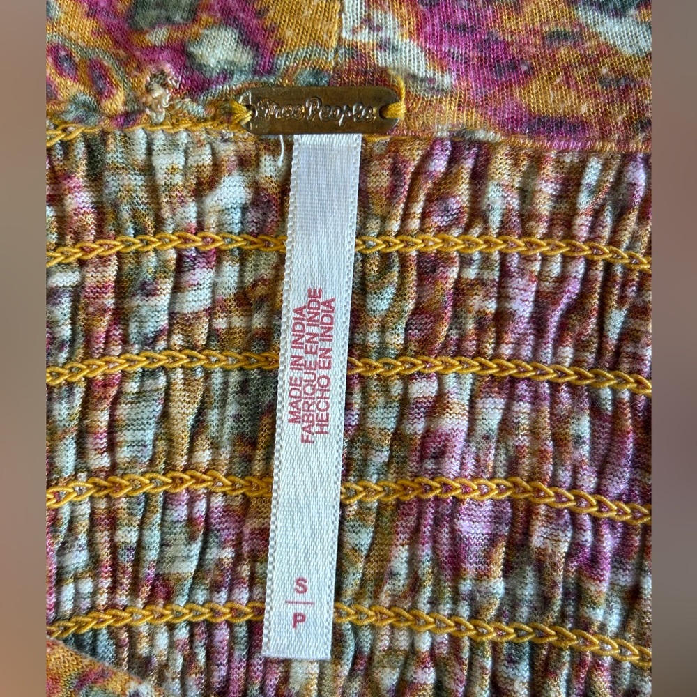 Free People Red and Orange Bell Sleeve Blouse with Tie Front - Picture 6 of 10